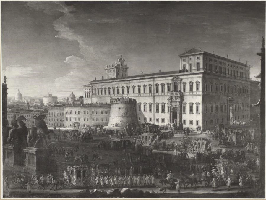 Il corteo dell'ambasciatore veneziano Alvise Mocenigo entra nel Palazzo del Quirinale a Roma - Palazzo Mocenigo, Venezia